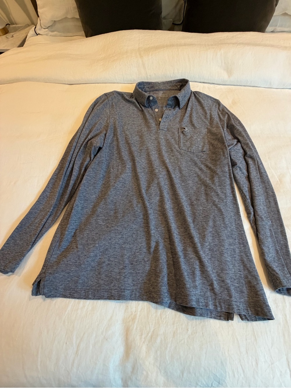 Vineyard Vines Men's Long-Sleeve Polo in Heather Blue-Gray